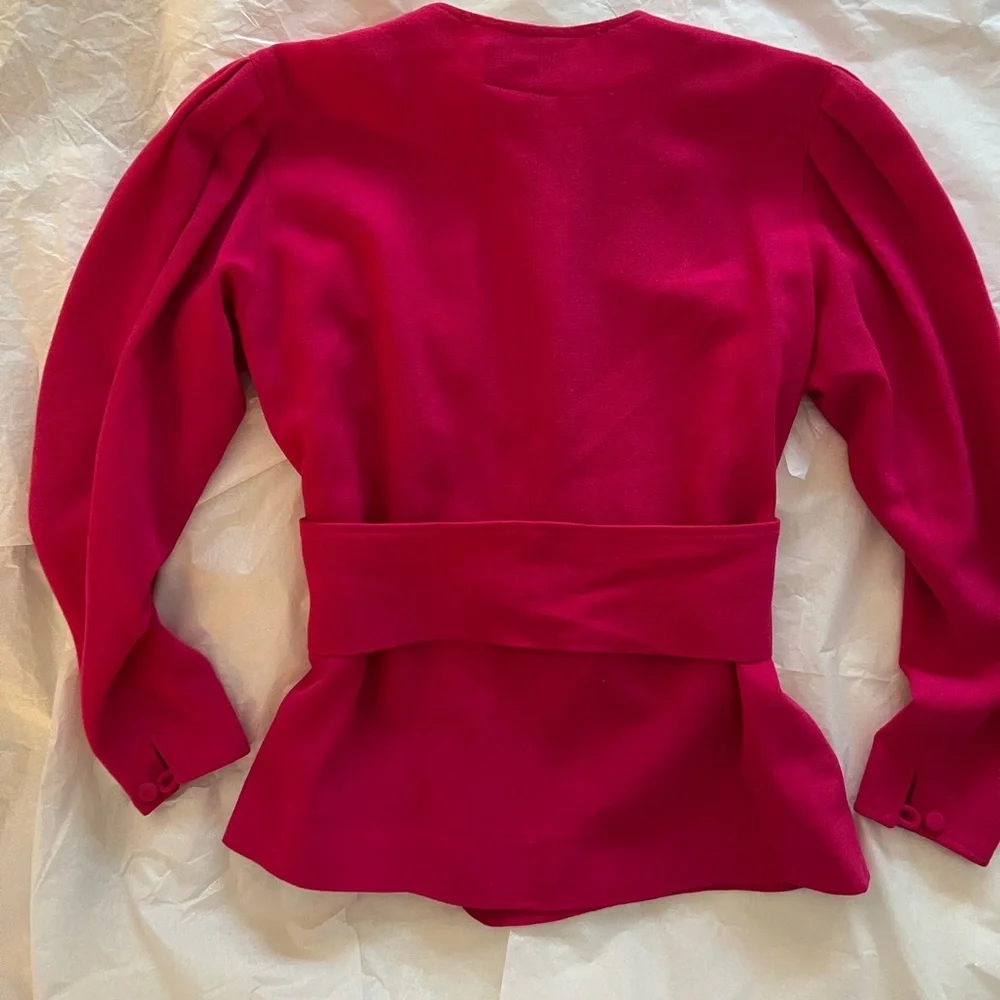 Jean Muir Studio belted statement blouse hot pink lucite belt power look 80s - Picture 11 of 13